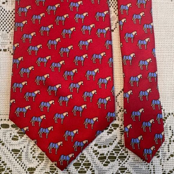 Alynn Neckwear Horse with Blanket Red / Blue Silk Tie 59" L 4" W Equestrian USA - Picture 2 of 8